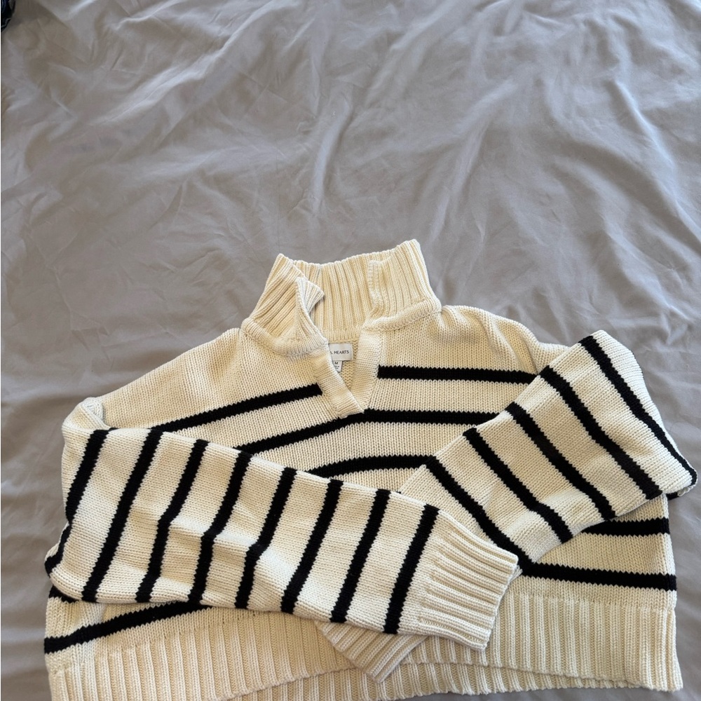 Striped Cream and Black Women's Sweater